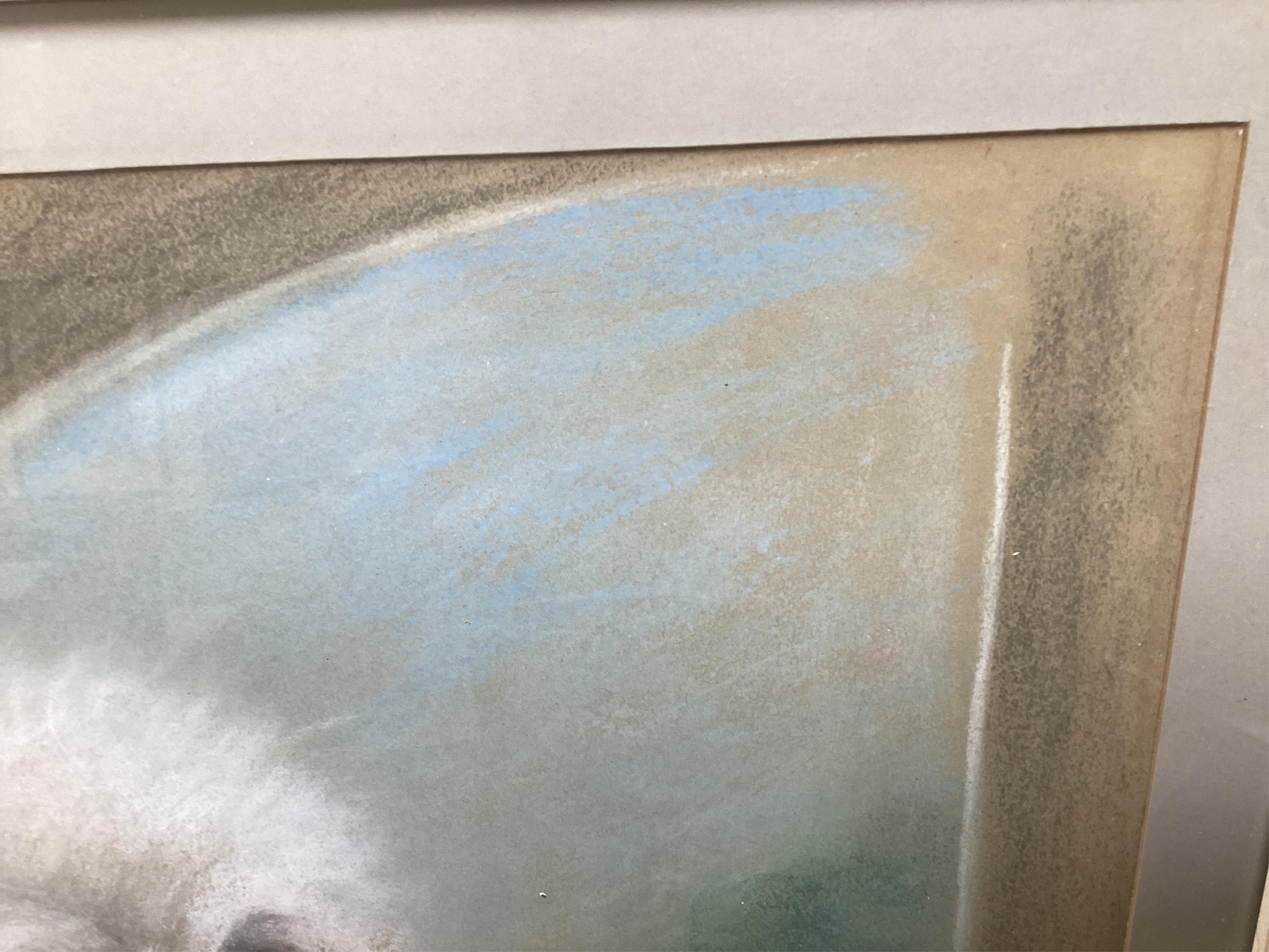 Ernest H Mills, Art Deco heightened chalk, Study of a dog, 'Rab', signed and dated 1932, 50 x 35cm. Condition - fair